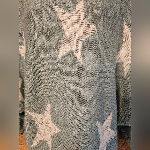 Wishlist women's spa aqua green star pattern lightweight knitted Sweater Sz S/M - Picture 6 of 15